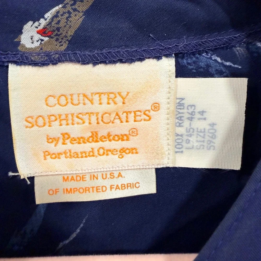 VTG Women's 14 Country Sophisticates Pendleton Navy‎ Abstract Rayon Skirt Set